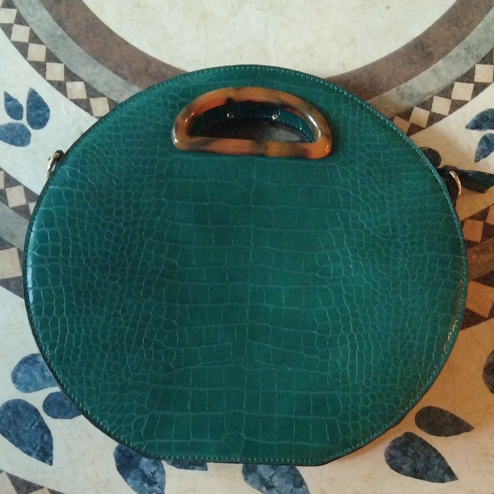 Green Crocodile-Embossed Round Handbag
